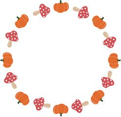 Pumpkin and Red Mushroom Autumn Circle Frame