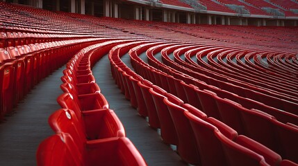 Rows of Red Stadium Seats Curving Abstract Pattern