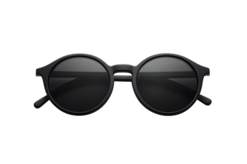 Stylish round black sunglasses with thick frames isolated on transparent background