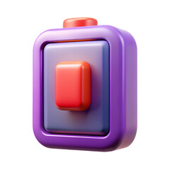 Purple battery icon with red button isolated on a transparent background