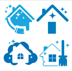Blue House Cleaning Service Icons Collection Depicting Sparkling Cleanliness and Home Care Solutions for a Spotless Residence