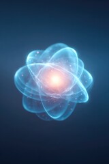 Glowing atomic structure with swirling energy, showcasing vibran