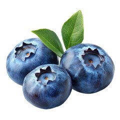 Obraz premium Blueberries with green leaves isolated on transparent background