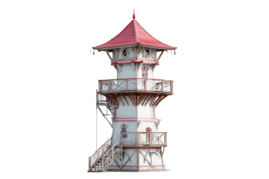Wooden lighthouse tower with red roof
