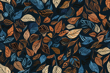 Blue and brown leafy pattern with a lot of leaves