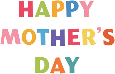 Happy Mother's Day colorful vector typography. Playful modern sans-serif lettering for greeting cards, banners, and digital designs. Festive holiday message for mom celebration.