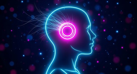 Obraz premium Futuristic neon head silhouette concept of artificial intelligence and technology