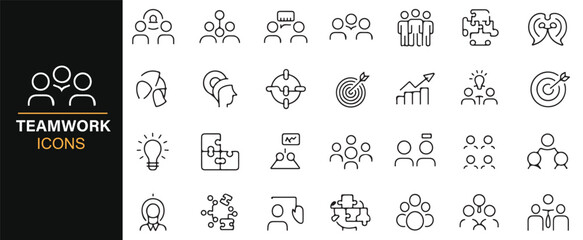 Teamwork Icons Set - Vector Illustrations of Collaboration, Group Effort, and Success