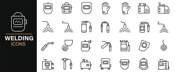 Welding Equipment Icons Set - Torch, Helmet, and Safety Gear for Metalworking