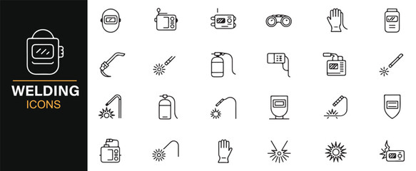 Set of Icons for Welding, Fire Safety, and Protective Gear for Industrial Use