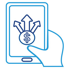 Digital payment platform icon and user interaction transfer to multiple destinations to multiple accounts at once, or transfer to different accounts