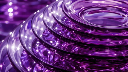 An abstract background of futuristic purple glass with concentric circles and light reflections