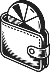 Wallet with a coin, vintage engraved style, purse for money, currency holder, financial accessory