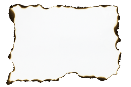 Burnt paper frame with vintage border and copy space, isolated on white background with clipping path.