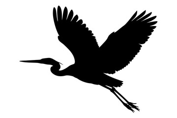 heron silhouette vector, flying heron bird black icon