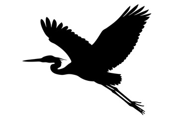 Obraz premium flying heron bird silhouette vector, heron black icon