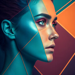 Neon-Lit Profile of a Woman with Digital Art Overlay