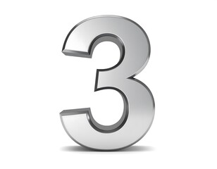 Naklejka premium 3D Silver Number Three