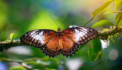Naklejka premium colorful butterfly resting on a branch in a lush garden