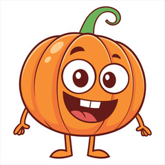 A funny cartoon illustration of a cute red ladybug and a baby chick on a happy pumpkin character