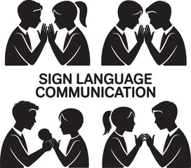 Sign Language Communication Silhouette People Deaf Mute Conversation Gesture Expression