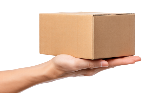 Isolated hand cardboard box package delivery isolated transparent background hand holding cardboard box isolated transparent