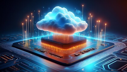 innovative cloud computing concept with a processor and cloud perfect for tech related projects and digital solutions