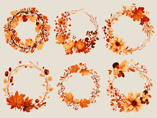 Autumn Floral Wedding Wreaths &ndash; Vector Frames for Invitations