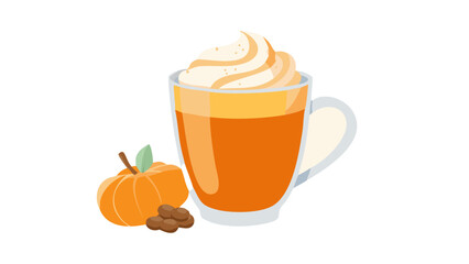 Cozy pumpkin spice latte with whipped cream and coffee beans