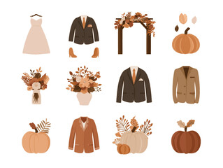 Rustic Fall Wedding Icons &ndash; Flat Vector Collection