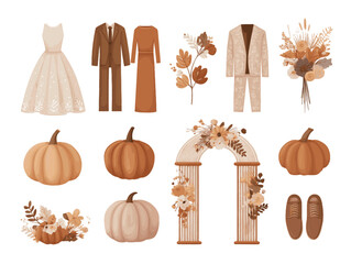 Rustic Fall Wedding Icons &ndash; Flat Vector Collection