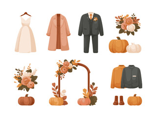 Rustic Fall Wedding Icons &ndash; Flat Vector Collection
