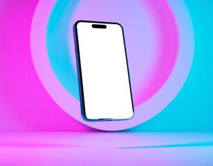 Floating smartphone with glowing light background