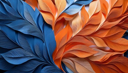 Fototapeta premium paper leaves art blue orange handmade craft design diy decoration background wallpaper nature