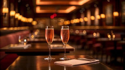 Fototapeta premium Romantic evening with champagne in elegant restaurant setting