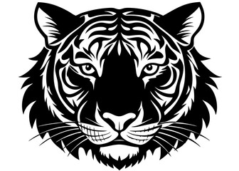 Fototapeta premium Striking black and white tribal tiger head illustration featuring intricate patterns and a fierce gaze perfect for graphic design and tattoos