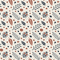 Charming Ladybug and Leaf Pattern Delight Seamless Vector pattern