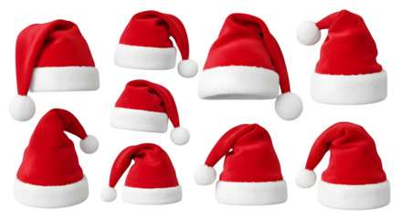 Collection of santa hats on a black background .ai generative, transparent background, white background. isolated on white background, png, jpeg, jpg.
