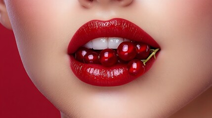 Fototapeta premium Red lips with a cluster of berries.