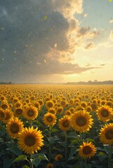 Fototapeta premium sunflower field at sunset