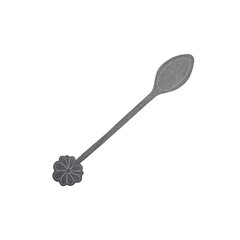 A watercolor illustration of a silver tea spoon with a charming flower-shaped handle. Elegant and delicate, this design combines functionality with floral beauty, making it ideal for tea, elegance, or