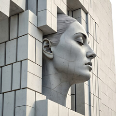 Stone Woman Emerging from Brick Wall Sculpture