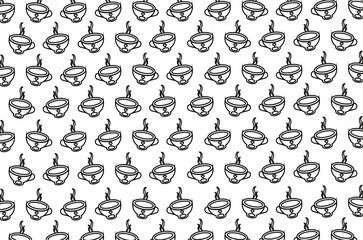 Obraz premium Seamless coffee cup pattern. Repeating coffee mug background. Cute coffee doodle outline design. Modern hot coffe pattern background. Minimalist coffee cup texture icon.