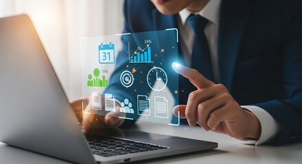 Business Analytics Dashboard Interface on Laptop  Data Visualization Financial Reporting Project Management  Performance Tracking for Strategic Decision Making