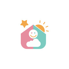 daycare logo, education logo, care logo, kids logo template, child care center, baby care, sweet home logo	
