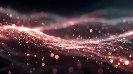 Luminous Rose Gold Plexus Wave with Floating Bokeh Particles.