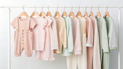 Organizing a closet rack of baby clothes in pastel shades from left to right a guide for stylish nursery arrangements