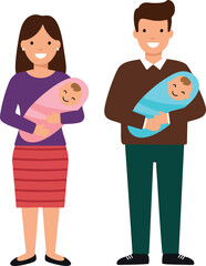 Parents holding newborn babies smiling family vector illustration happy children 