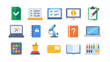 Collection of educational and office supplies icons on a black background