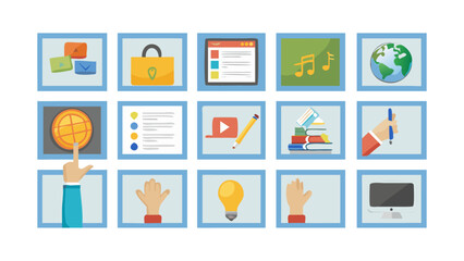 Collection of icons representing various digital concepts and activities